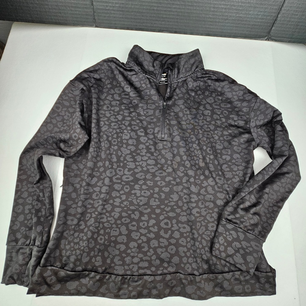 Avia Womens Black Leopard Print Quarter Zip Activewear Pullover Top Large 12-14